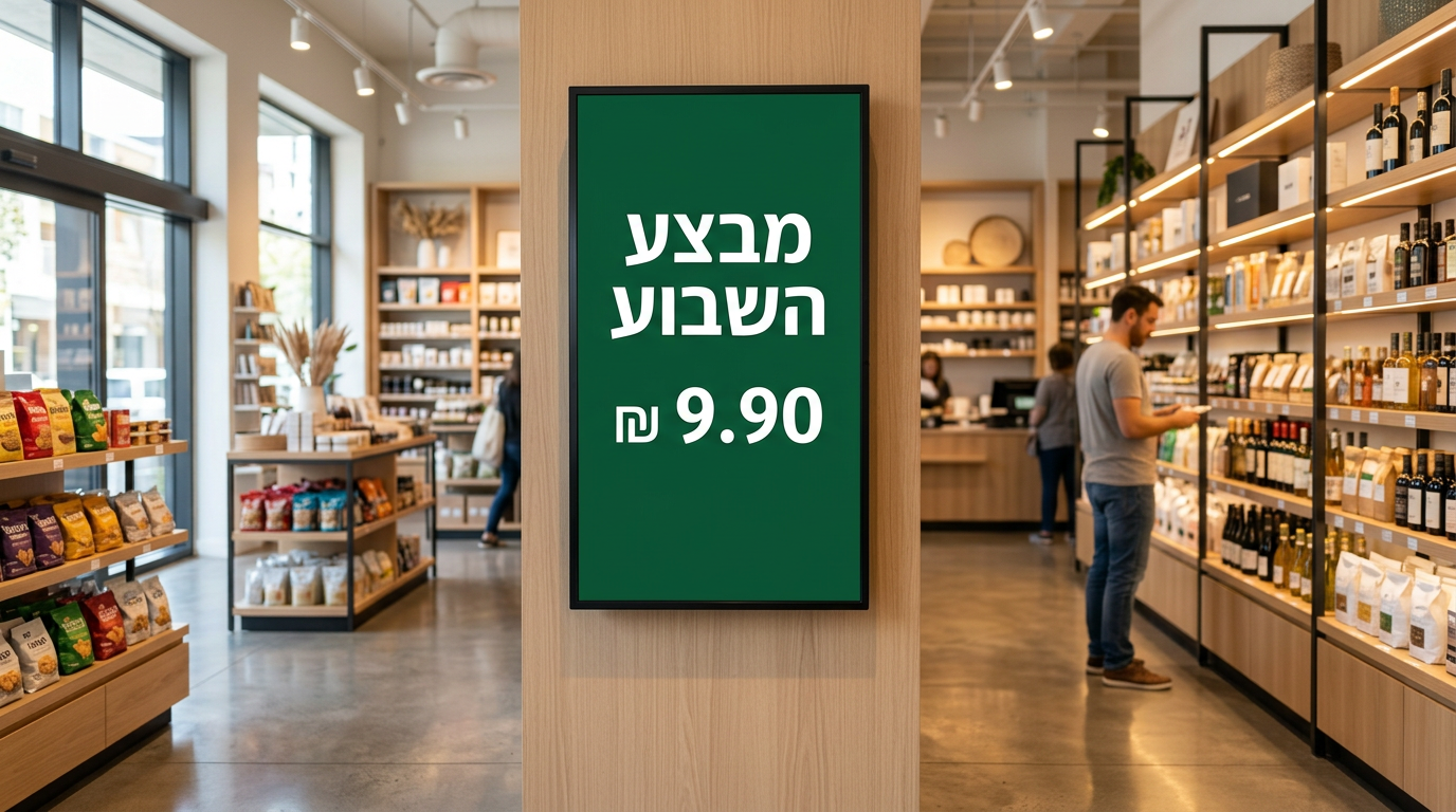 מגוון התקנות שילוט דיגיטלי בסניפים — מסכי כניסה, קטגוריה ותפריט